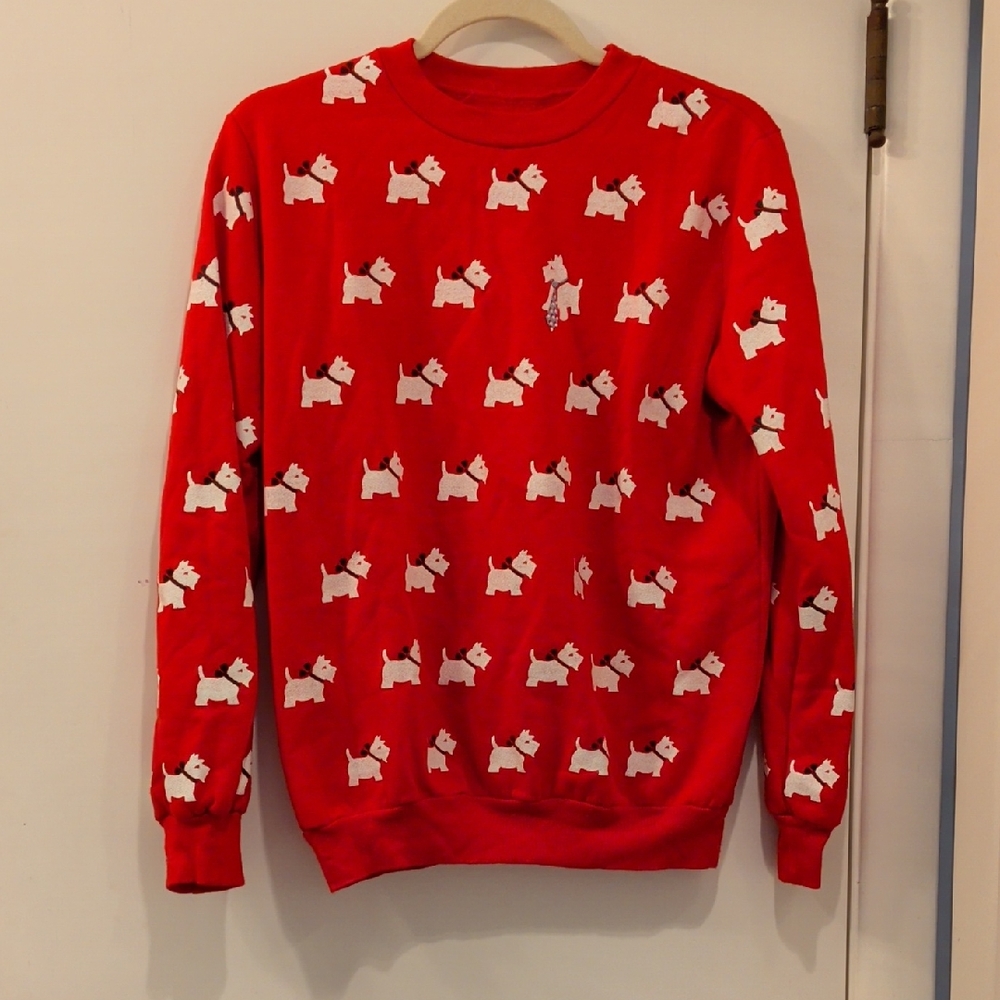 Red Dog Pattern Crew Neck Sweat Shirt